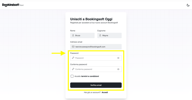 Scelta password Next